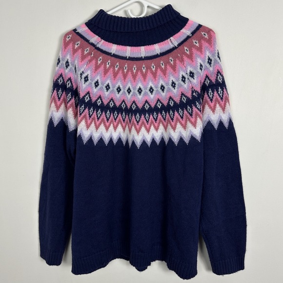 Eloquii Fair Isle Knit Turtleneck Sweater Womens Sz 18 / 20 Blue Pink Style 7126 - Picture 3 of 15